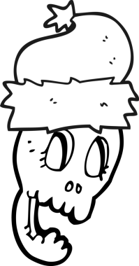 Bir insan tarafından kafatası üzerine çizilmiş siyah beyaz bir çizgi film.