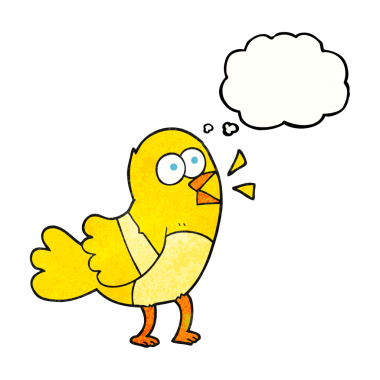 Bir insan tarafından çizilmiş serbest çizim düşünce kabarcığı desenli çizgi film kuşu