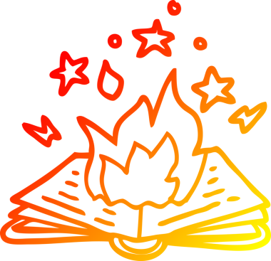 Bir insan tarafından çizilmiş çizgi film büyü kitabının sıcak gradyan çizimi