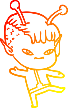 Bir insan tarafından çizilmiş sevimli bir uzaylı kız çizgi çizimi.