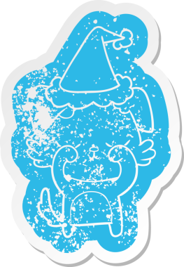 Bir insan tarafından çizilmiş Noel Baba şapkası takan bir köpeğin garip bir karikatürü.