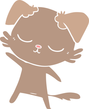 Bir insan tarafından çizilmiş şirin düz renkli çizgi film köpeği.