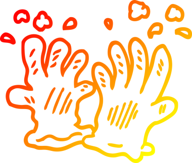 Bir insan tarafından çizilmiş karikatür bahçe eldivenlerinin sıcak eğimli çizgileri.