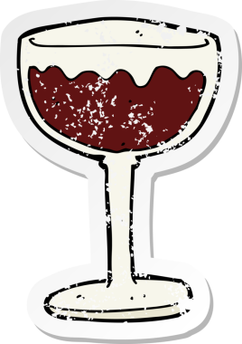 Bir insan tarafından çizilmiş kırmızı şarap karikatürünün gerilimli yapıştırması.