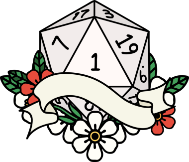 Retro Dövme Biçimi Doğal Bir d20 zar bir insan tarafından çizildi