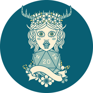 Retro Dövme Tarzı Elf Druid Bir insan tarafından çizilmiş doğal yirmi zar ile