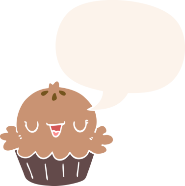 Bir insan tarafından çizilmiş, konuşma baloncuklu şirin bir çizgi film pastası.