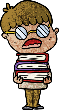 Bir insan tarafından çizilmiş gözlüklü çizgi film çocuğu.