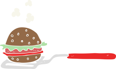 Bir insan tarafından çizilmiş hamburgerli spatulanın düz renk çizimi