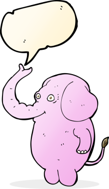 Bir insan tarafından çizilmiş konuşma balonlu komik bir fil.