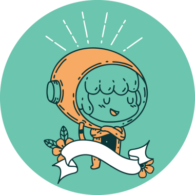 Bir insan tarafından çizilmiş astronot kıyafeti giymiş dövme stili bir kadının simgesi.