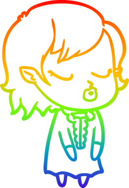 Gökkuşağı gradyan çizgisi. Bir insan tarafından çizilmiş şirin bir vampir kız çizgi filmi.