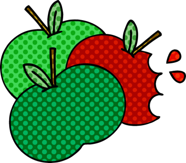 Bir insan tarafından çizilmiş sulu bir elmanın karikatürü.