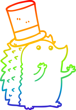 gökkuşağı gradyan çizgi çizimi bir insan tarafından çizilmiş şapka giyen kirpi çizimi