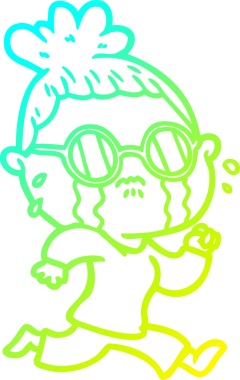 Bir insan tarafından çizilmiş gözlüklü, ağlayan bir karikatür çizimi.