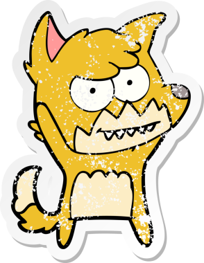 Bir insan tarafından çizilmiş sırıtan tilki çizgi filminin sıkıntılı çıkartması.