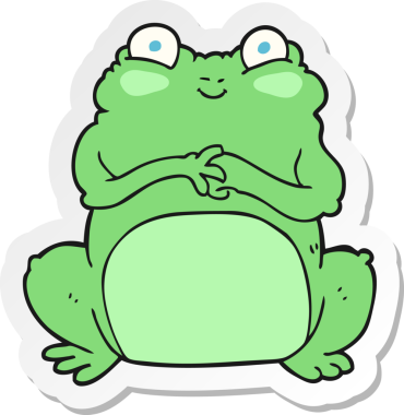 Bir insan tarafından çizilmiş komik bir kurbağanın çıkartması.