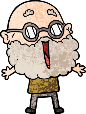 Bir insan tarafından çizilmiş sakallı neşeli bir adam.