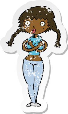 Çizgi filmin gerilimli çıkartması. Bir insan tarafından çizilmiş, gücenmiş bir kadın.