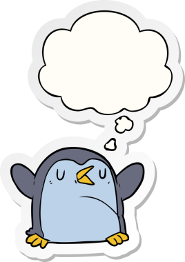 Düşünce baloncuğu insan tarafından çizilmiş bir çıkartma olan penguen çizgi filmi.