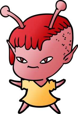 Bir insan tarafından çizilmiş sevimli uzaylı kız çizgi filmi.