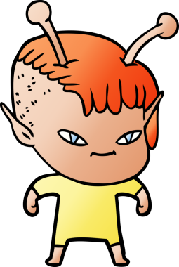 Bir insan tarafından çizilmiş sevimli uzaylı kız çizgi filmi.