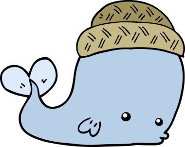 Bir insan tarafından çizilmiş şapkalı bir balina.