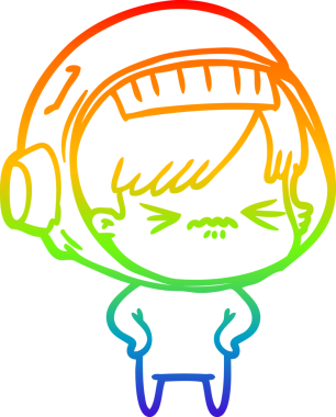 Gökkuşağı gradyan çizgi çizimi bir insan tarafından çizilmiş astronot bir kadın.