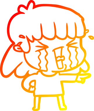 Bir insan tarafından çizilmiş göz yaşları içindeki çizgi film kadını çizimi.