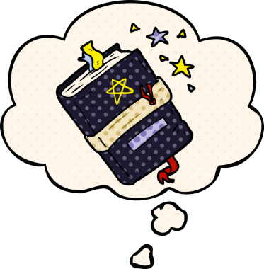 Bir insan tarafından çizilmiş çizgi roman tarzında düşünce baloncuğu olan büyüler.