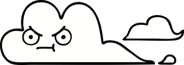 Bir insan tarafından çizilmiş beyaz bir bulutun sevimli karikatürü.