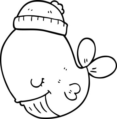 Bir insan tarafından çizilmiş şapkalı bir balina.