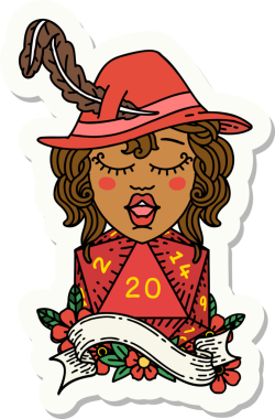 Bir insan şairin çıkartması. Bir insan tarafından çizilmiş doğal 20 zarlı.