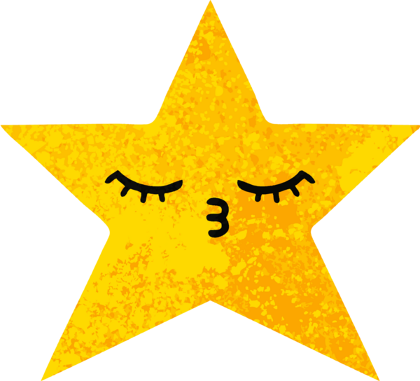Bir insan tarafından çizilmiş altın yıldızın retro çizim tarzı karikatürü.