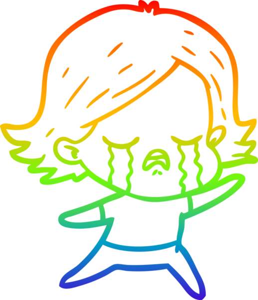 Gökkuşağı gradyan çizimi bir insan tarafından çizilmiş ağlayan bir çizgi kız çizimi