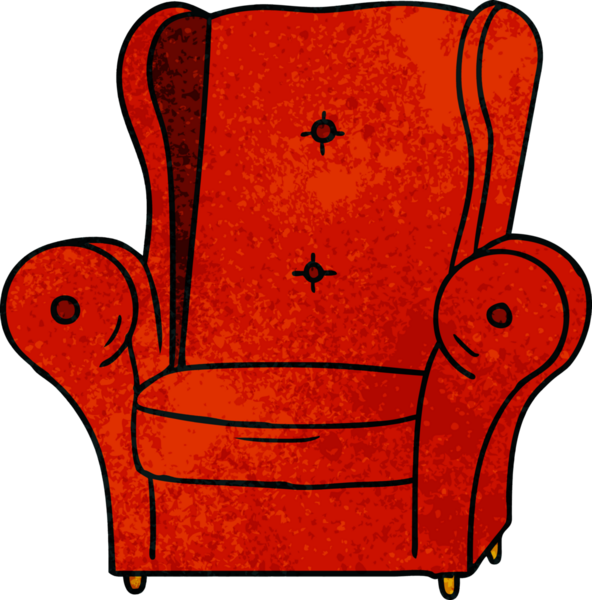 Bir insan tarafından çizilmiş eski bir koltuğun el çizimi karikatürü.