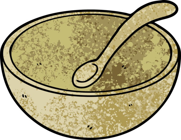 Bir insan tarafından çizilmiş ahşap kâse ve kaşık.