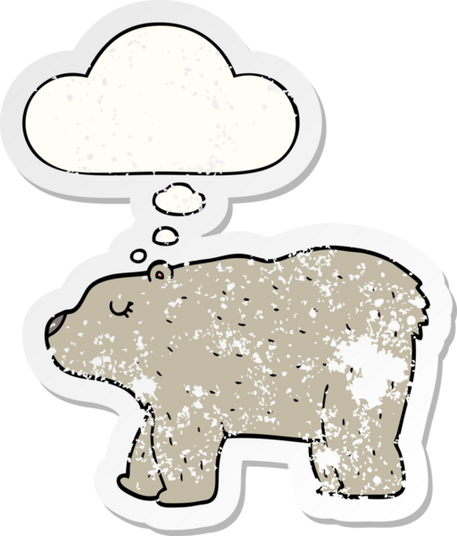 Düşünce baloncuğu olan çizgi film ayısı bir insan tarafından çizilmiş yıpranmış bir çıkartma.