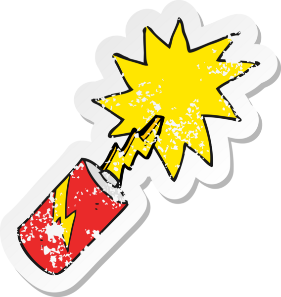 Bir insanın çizdiği karikatür bataryasının gerilimli retro etiketi