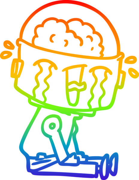 gökkuşağı gradyan çizimi bir insan tarafından çizilmiş ağlayan bir robot çizgi