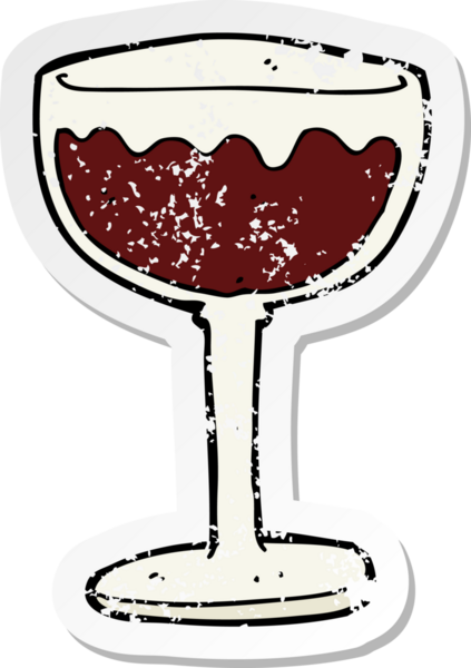 Bir insan tarafından çizilmiş kırmızı şarap karikatürünün gerilimli yapıştırması.