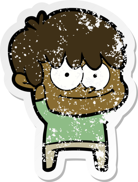 Bir insan tarafından çizilmiş mutlu bir çizgi film karakterinin sıkıntılı çıkartması.