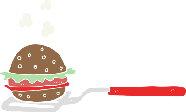 Bir insan tarafından çizilmiş hamburgerli spatulanın düz renk çizimi