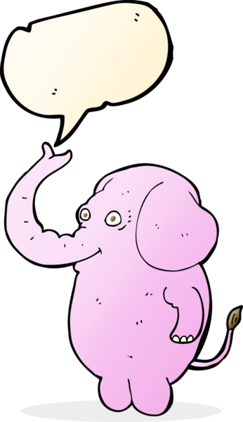 Bir insan tarafından çizilmiş konuşma balonlu komik bir fil.