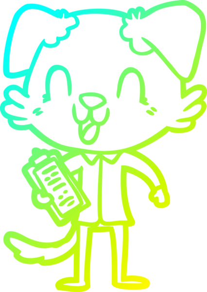 Bir insan tarafından çizilmiş gülen bir çizgi köpek patronunun soğuk çizgi çizimi.