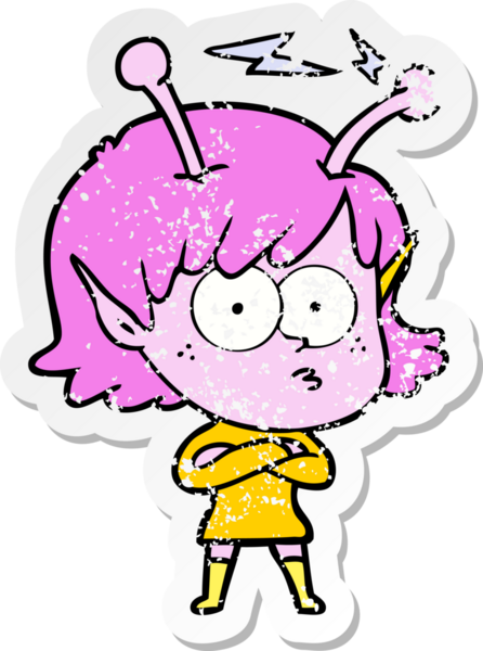 Bir insan tarafından çizilmiş uzaylı bir kızın sıkıntılı çıkartması.