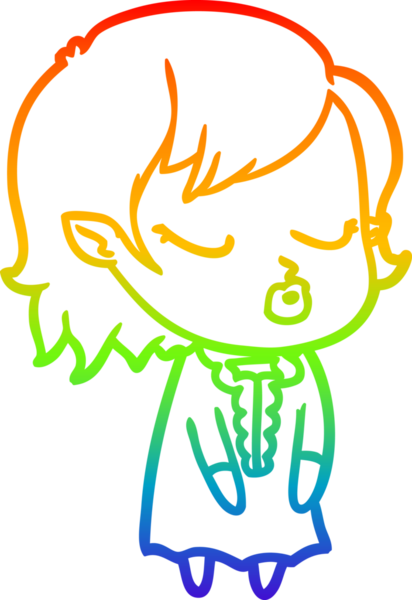 Gökkuşağı gradyan çizgisi. Bir insan tarafından çizilmiş şirin bir vampir kız çizgi filmi.