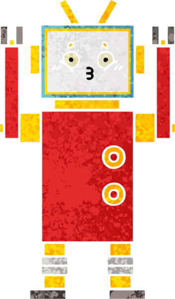 Bir insan tarafından çizilmiş bir robotun retro çizim tarzı karikatürü