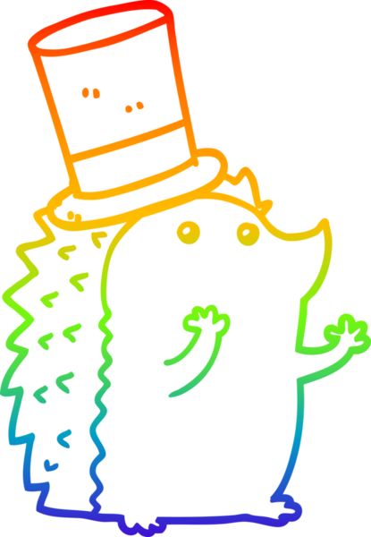 gökkuşağı gradyan çizgi çizimi bir insan tarafından çizilmiş şapka giyen kirpi çizimi