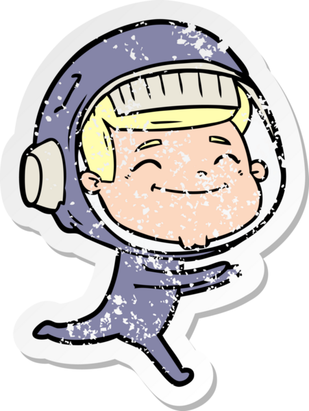 Bir insan tarafından çizilmiş mutlu bir astronotun sıkıntılı çıkartması.